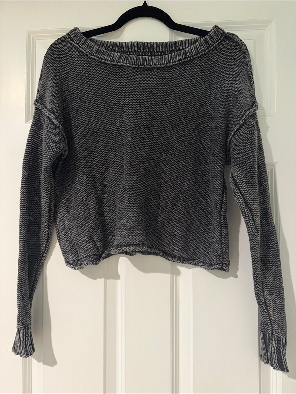 American Eagle Outfitters Gray Off-the-Shoulder Knit Sweater